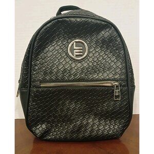 London Fog Backpack Womens Medium Black Bowery Woven Faux Leather Logo NWT $108